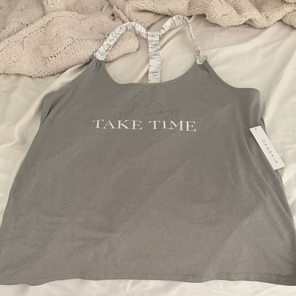 Danskin “good things take time” Gray Women's Tank Top NWT